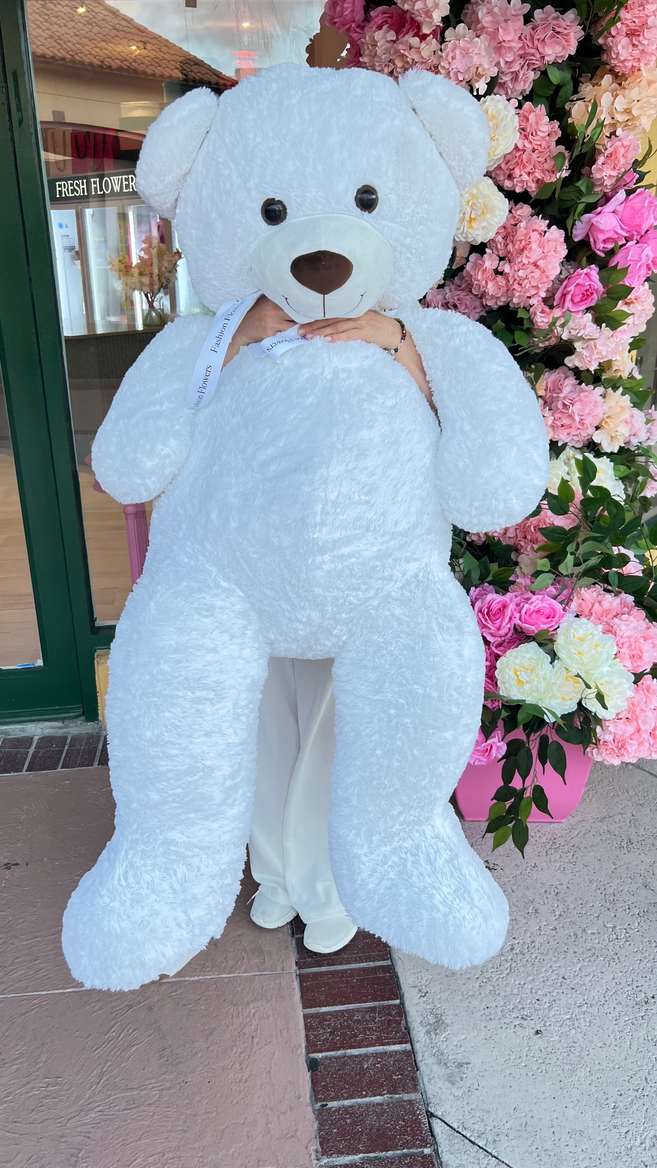 Giant Teddy Bear 59” (150 cm) – White & Pink Plush Gift