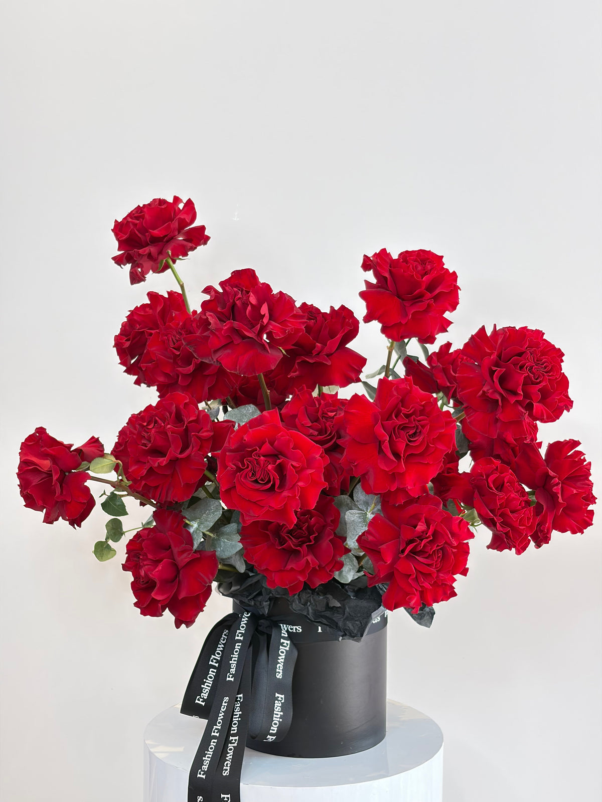 Red Velvet: red roses in a flower box arrangement