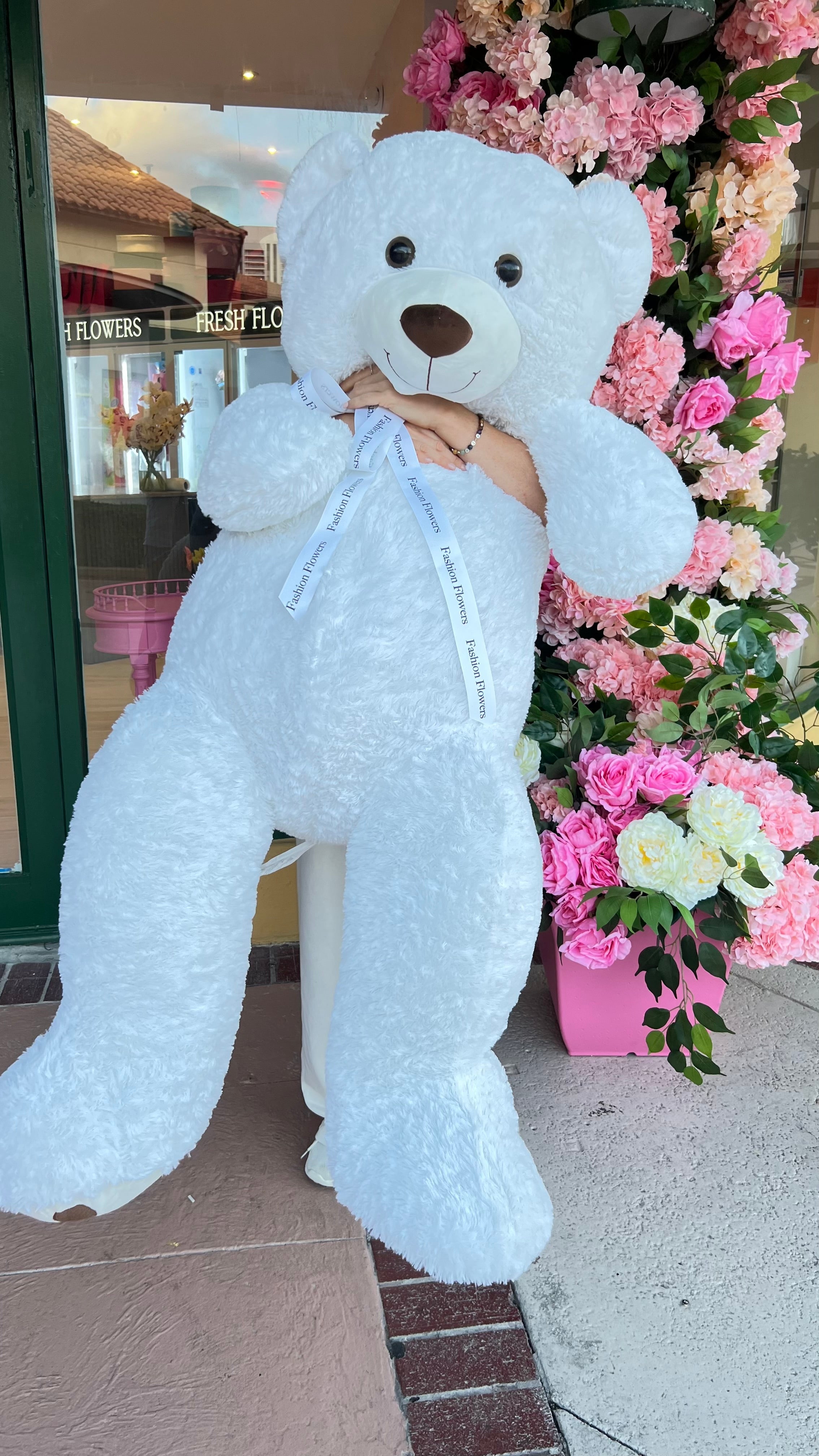 Urso de Pelúcia Gigante 150 cm – Presente de Pelúcia Branco e Rosa