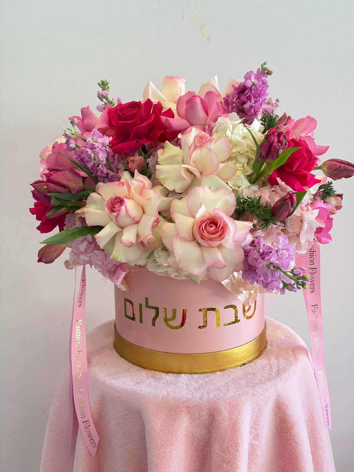 Flower Box Arrangement of roses, hydrangeas, tulips, anemones, stock — Shabbat Shalom