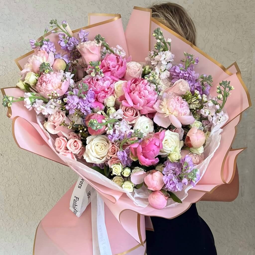 Adore You - Premium pink peony and rose bouquet for same-day flower delivery in Miami