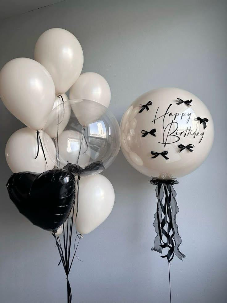 Black & White Birthday Balloon Set – Elegant Balloon Bouquet with Bows