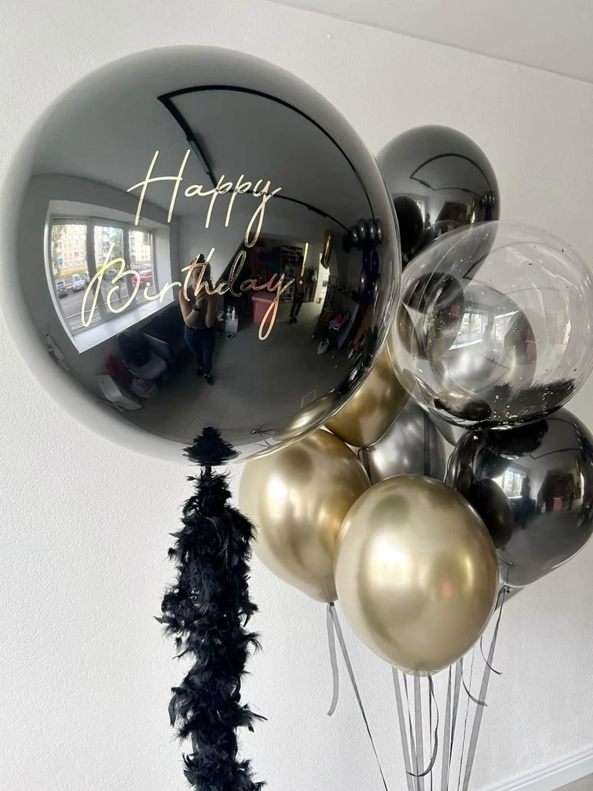 Black & Gold Birthday Balloon Set – Luxury Balloon Bouquet with Happy Birthday Print