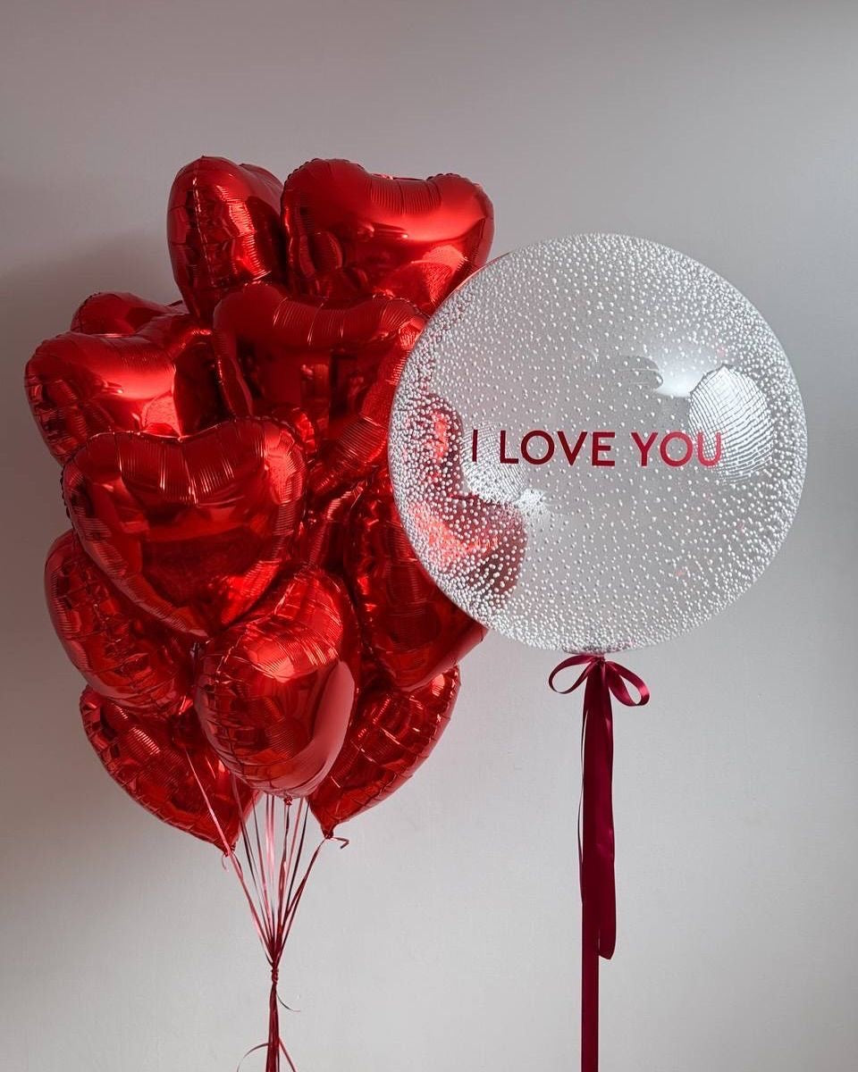 Luxury Red Heart Balloon Set with “I Love You” Crystal Bubble