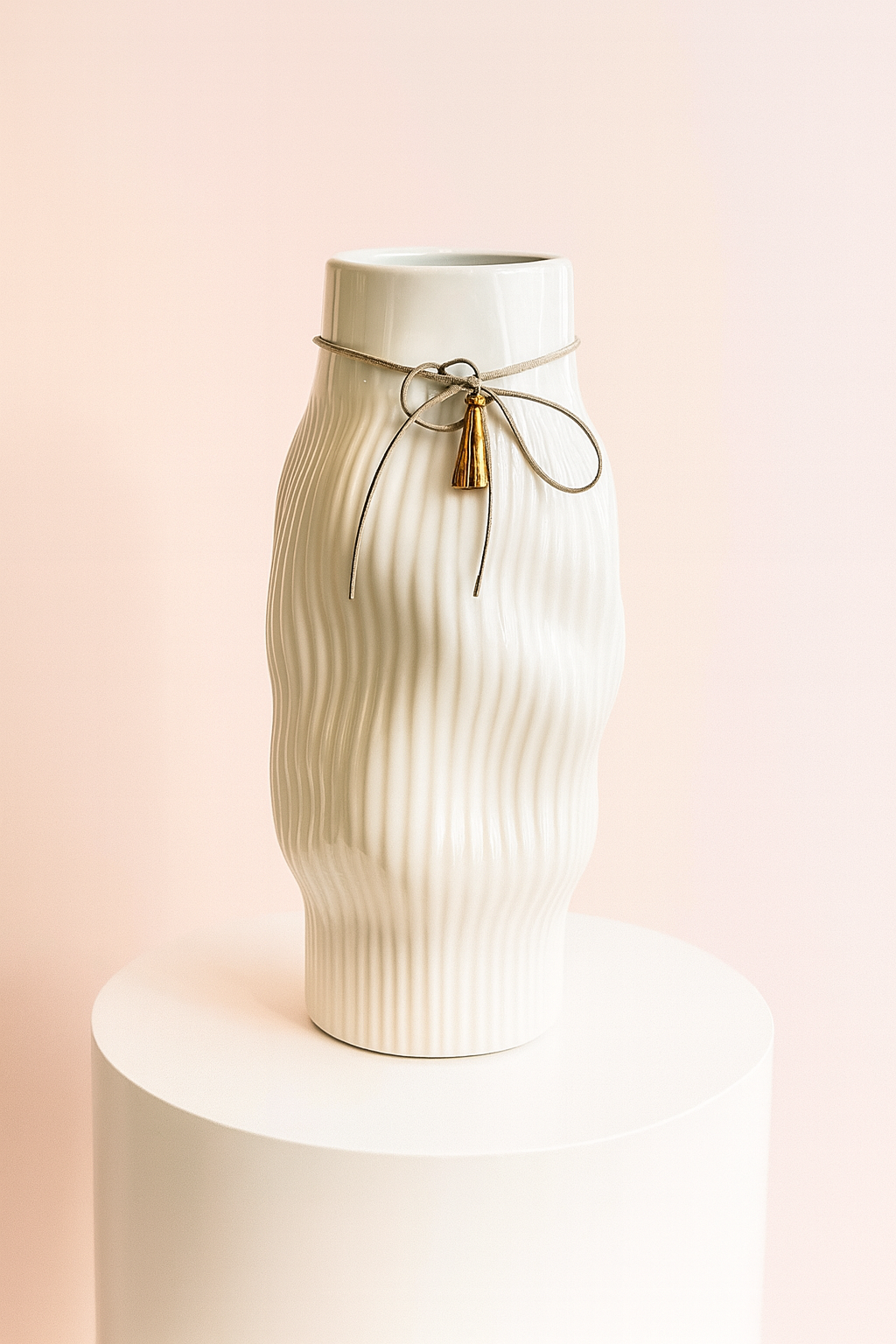 Elegant White Ceramic Vase with Gold Accent | Modern Wave Design by Fashion Flowers