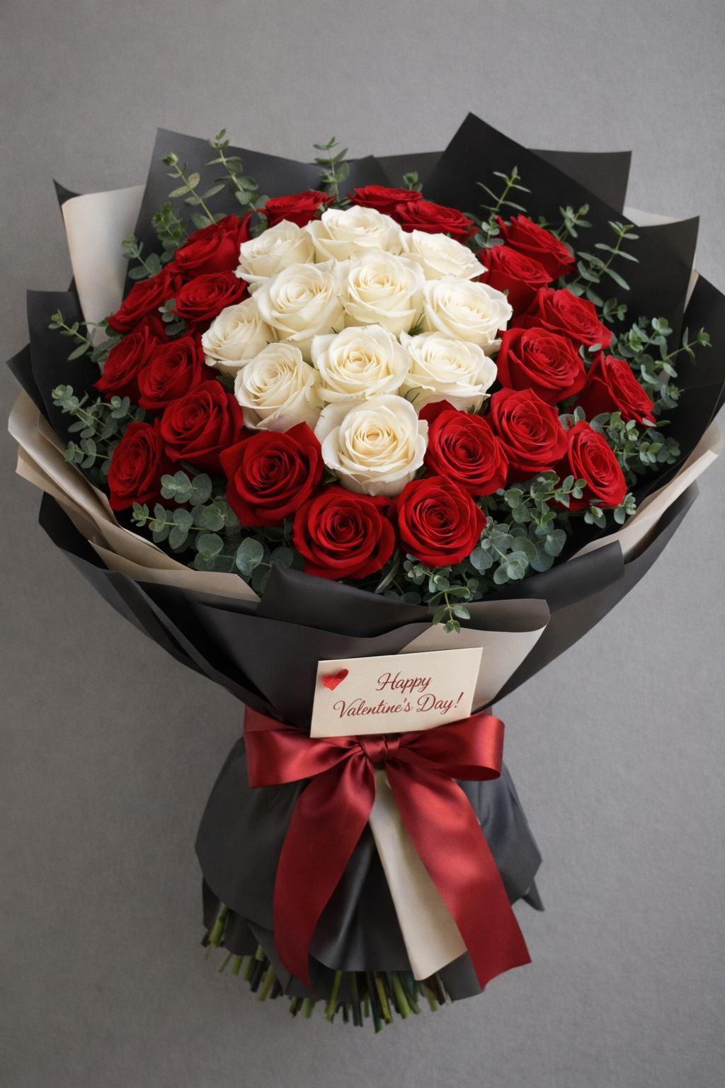 Valentine Harmony โ 36 Red & White Roses Luxury Bouquet