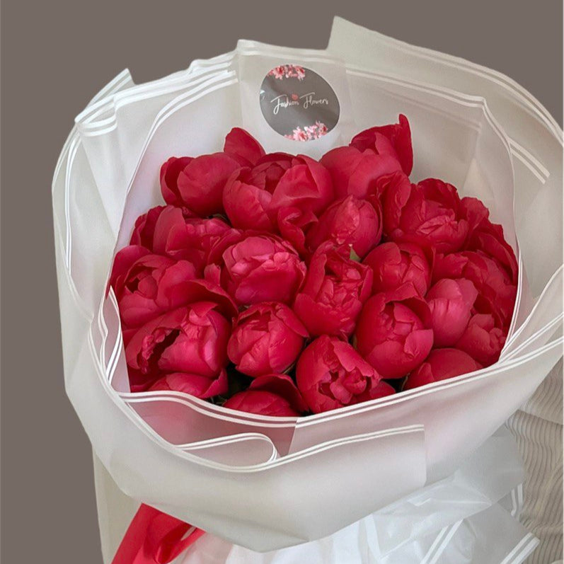 Bright Pink Peonies in luxury hand-tied bouquet — romantic same-day flower delivery Miami at private villa