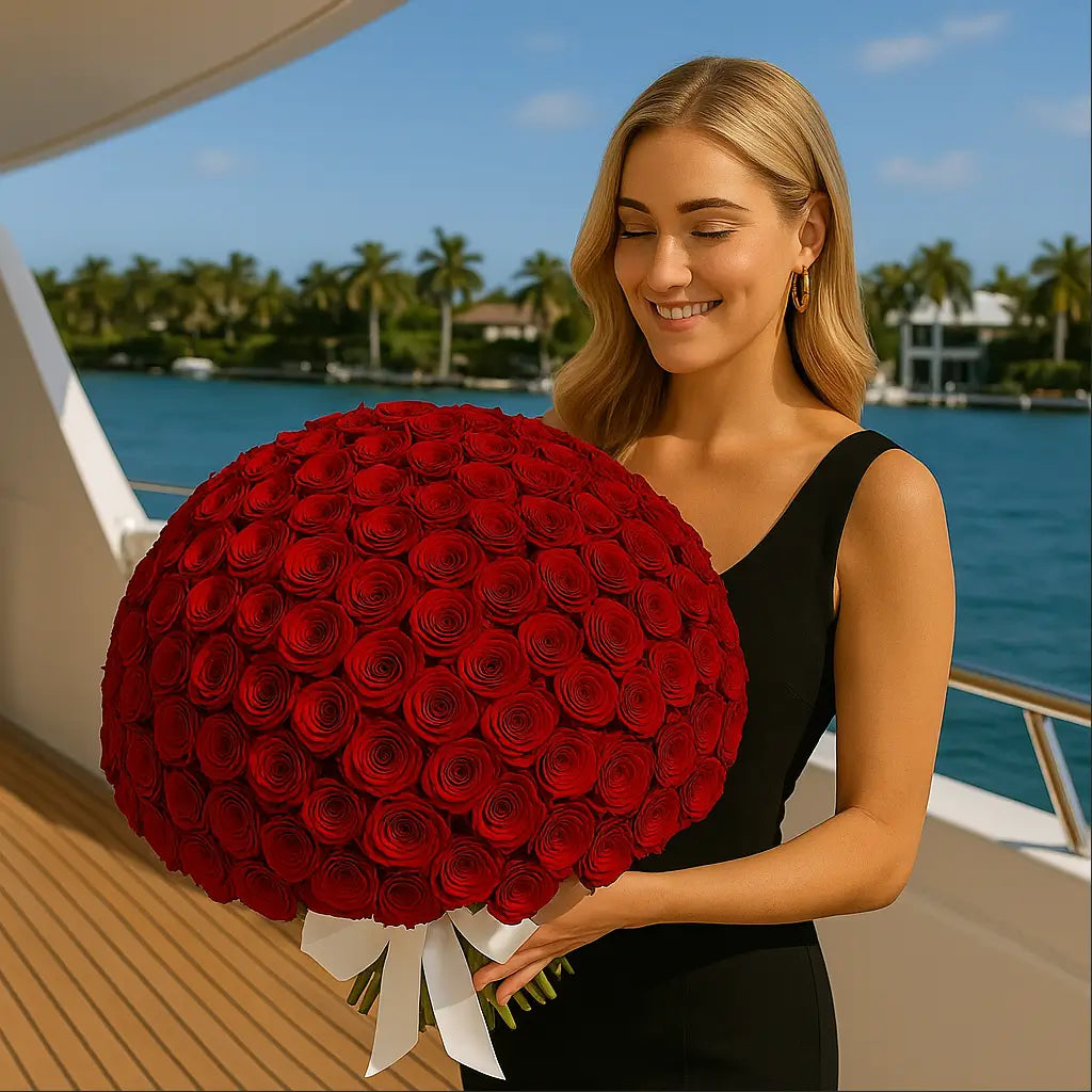 Luxury bouquet with small red roses in dark wrapping â passionate flower delivery Miami50