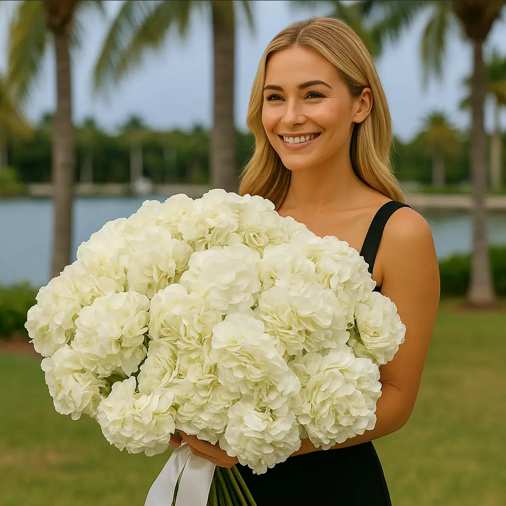 Huge white hydrangea bouquet – hand-tied luxury delivery in white elegance