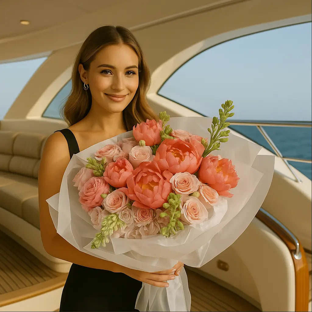 I love peonies - Hand-tied bouquet with lush peonies and roses â luxury flower delivery in Miami