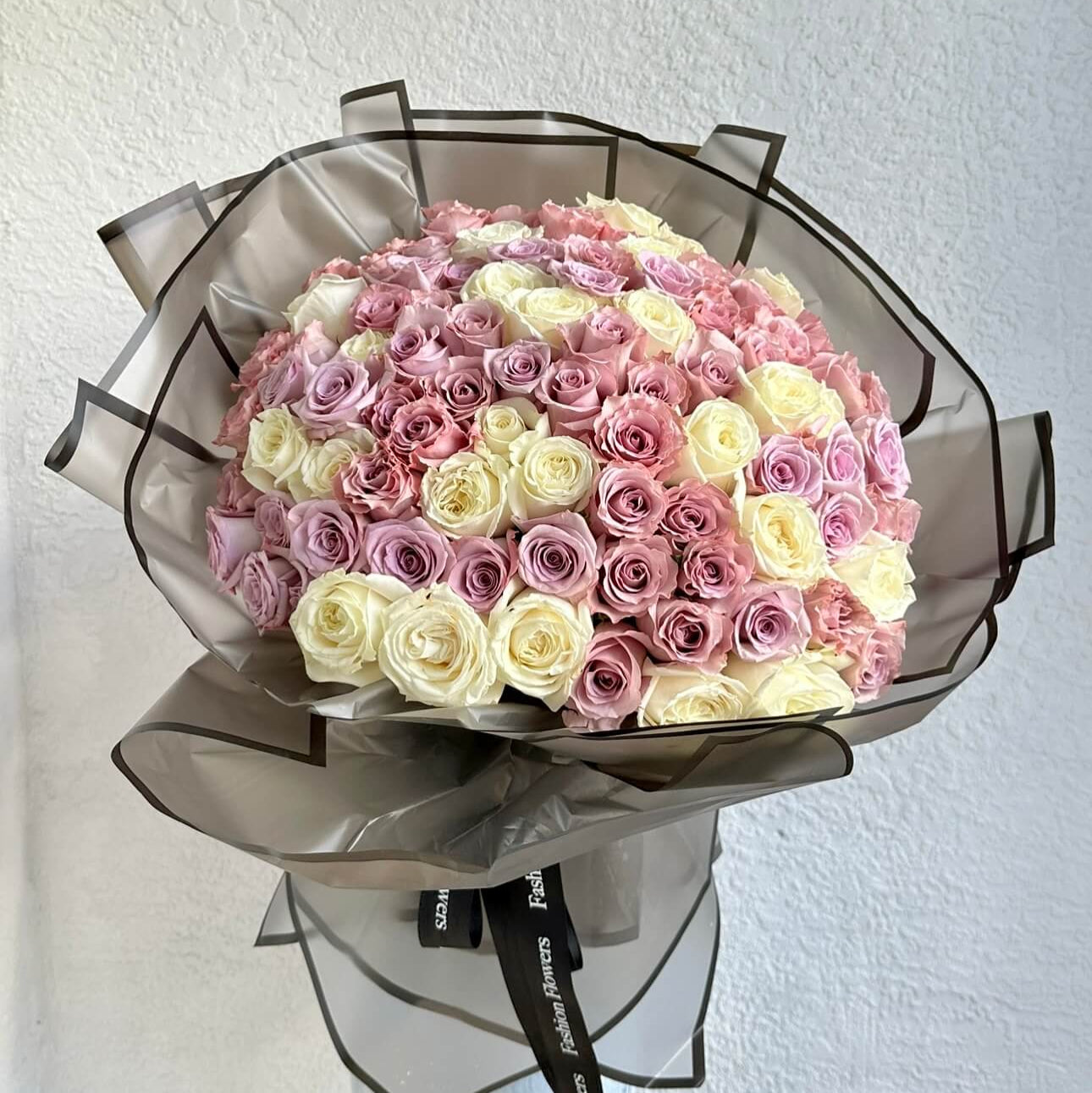 Lilac Tenderness luxury bouquet with white and pastel roses â hand-tied floral gift in white elegance