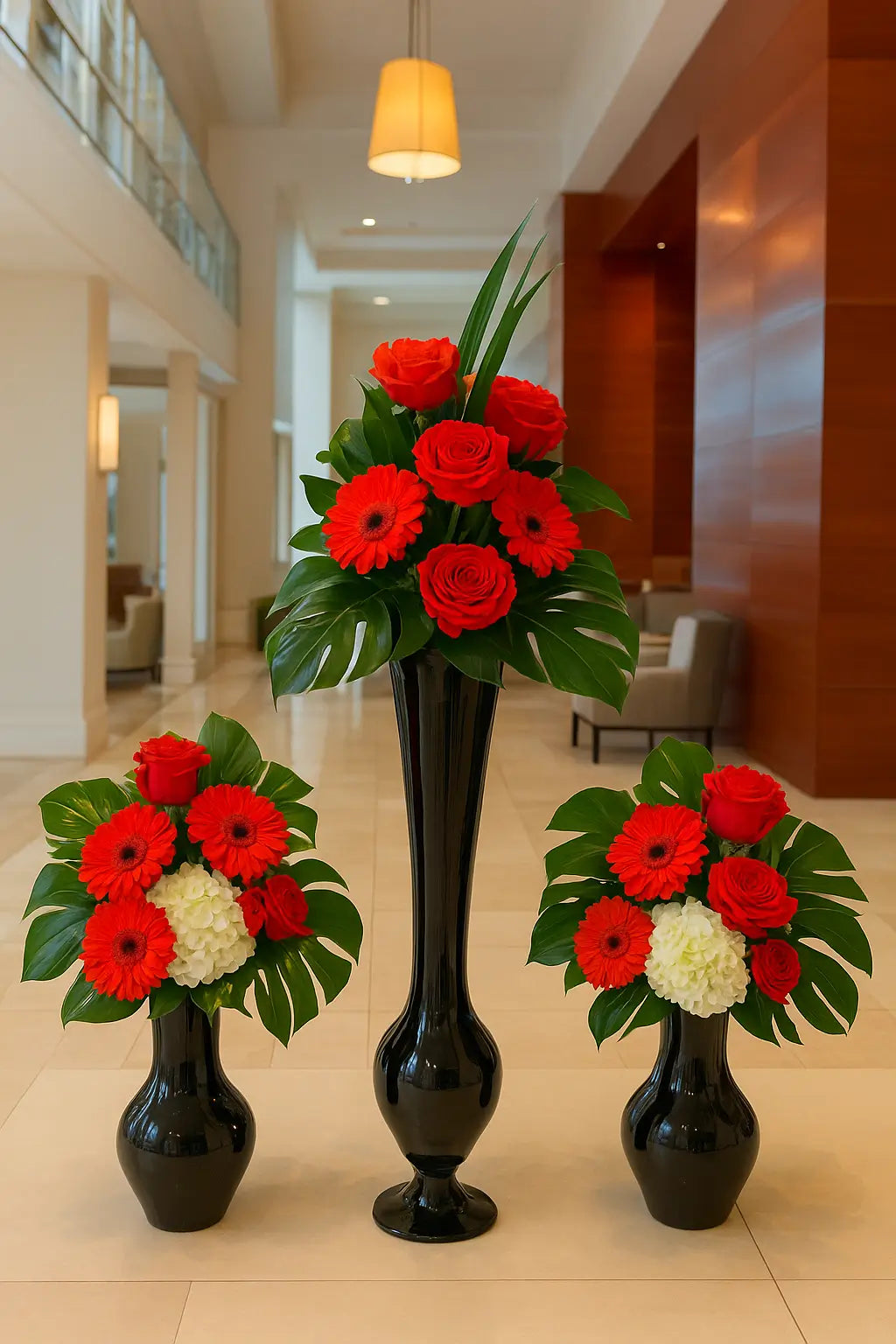 Luxury floral arrangement with roses and hydrangeas at Chateau Beach Residences – premium flower design in Miami