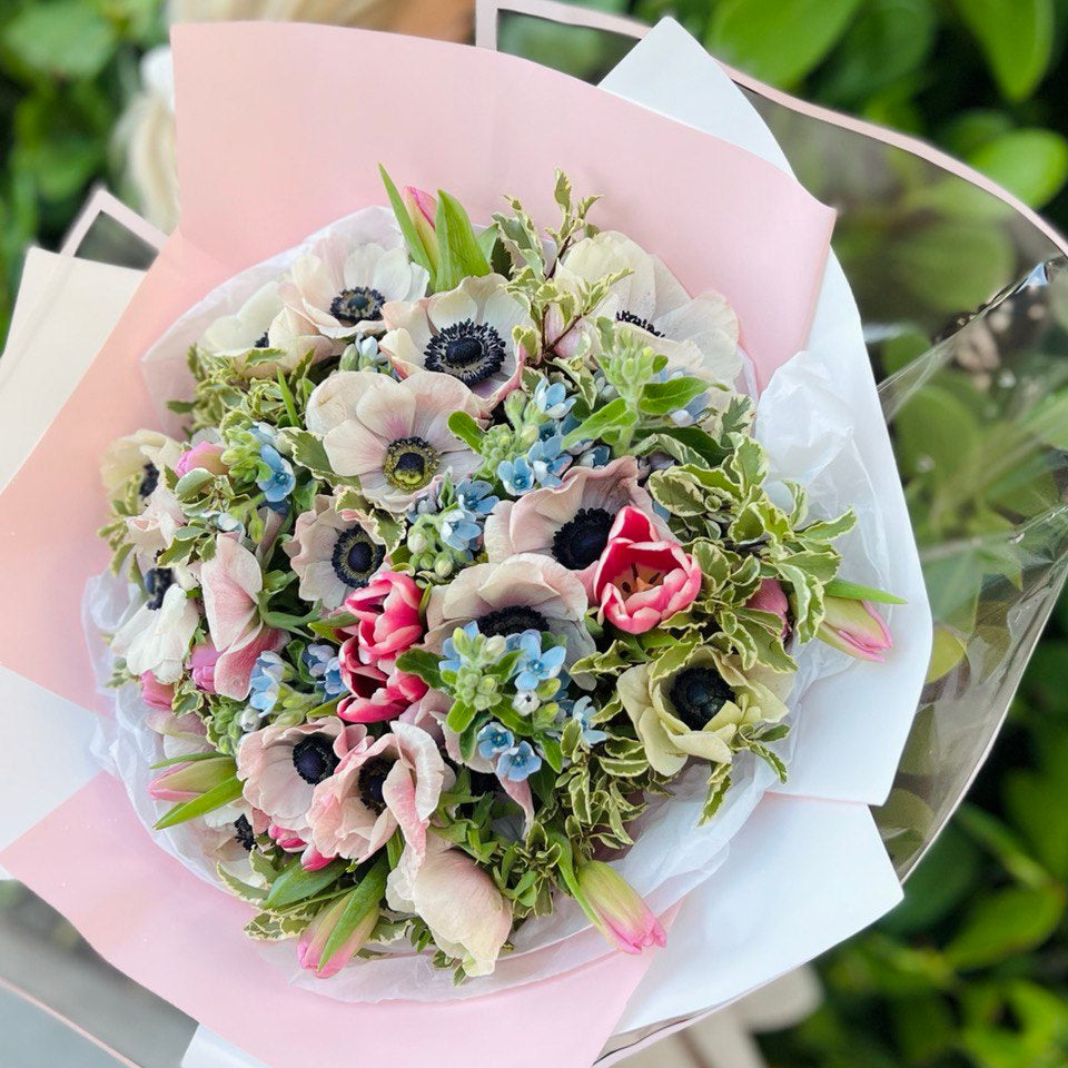 Melody of Love bouquet with white anemones and tulipsâ luxury floral gift Miami