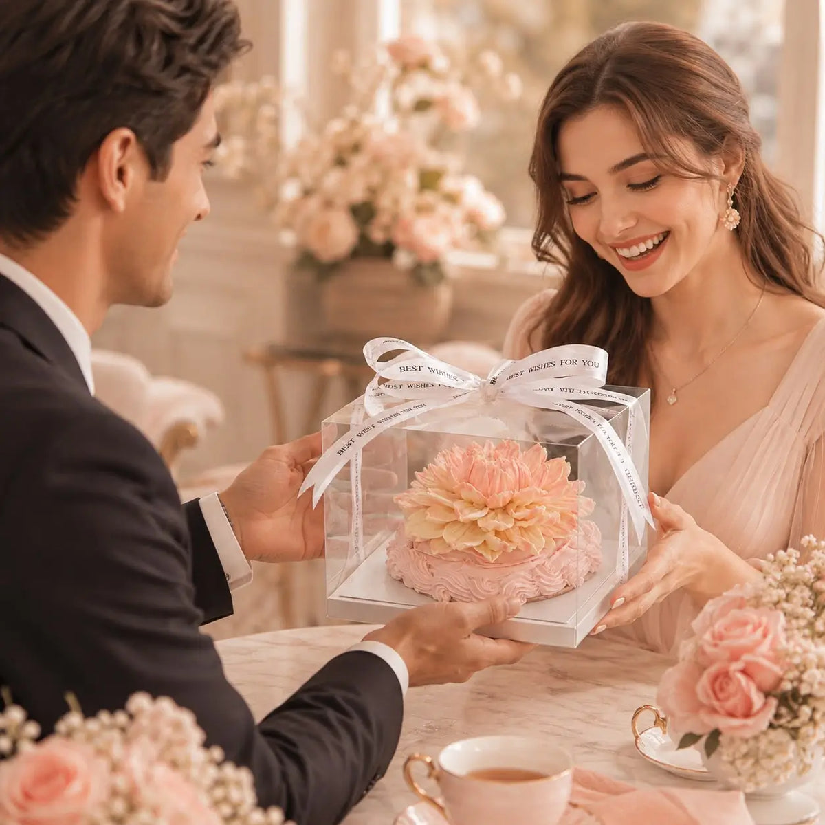 Luxury edible floral cupcake gift presentation by Art Dessert Atelier, available through Miami Flower Delivery.