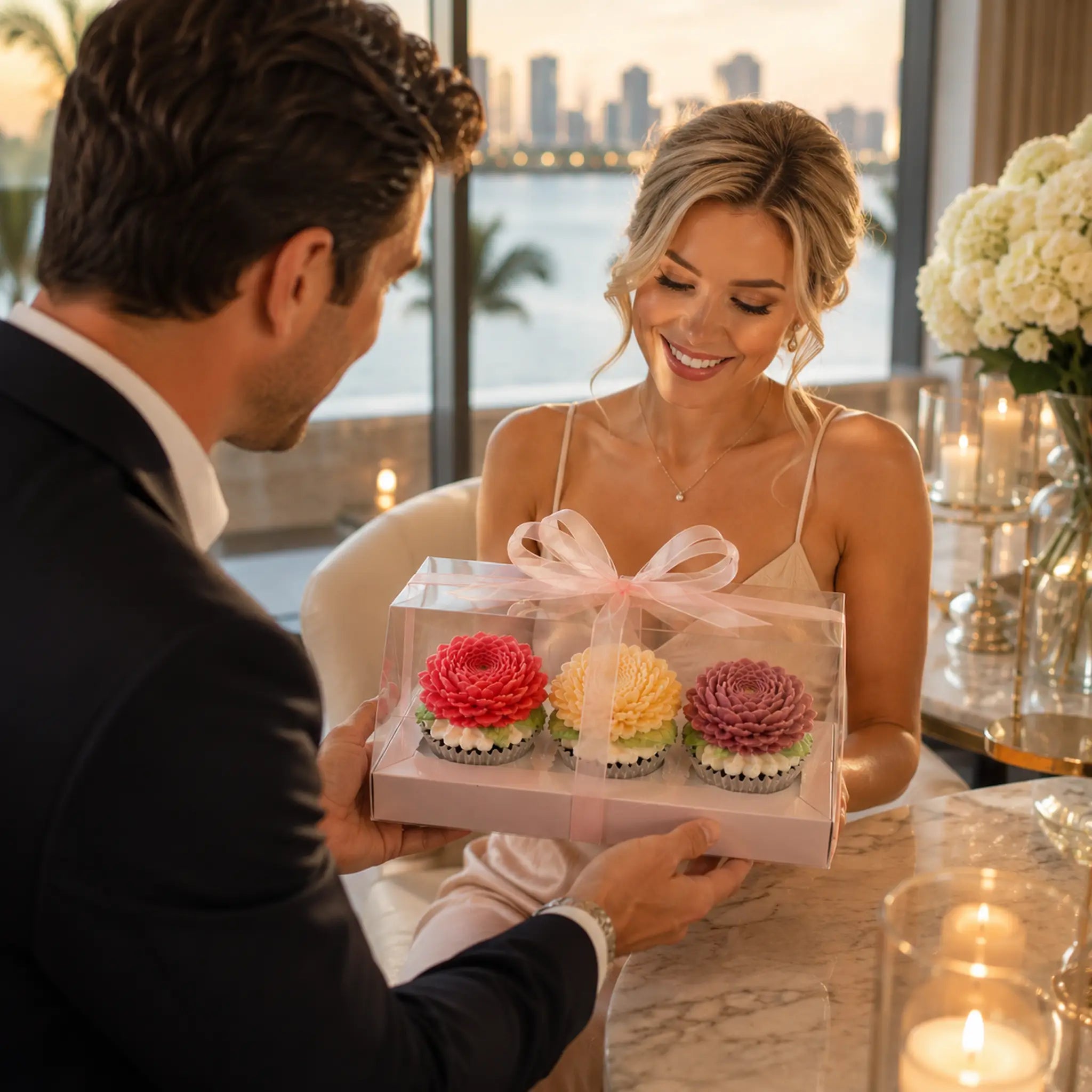 Gift set of three handcrafted floral cupcakes by Art Dessert Atelier