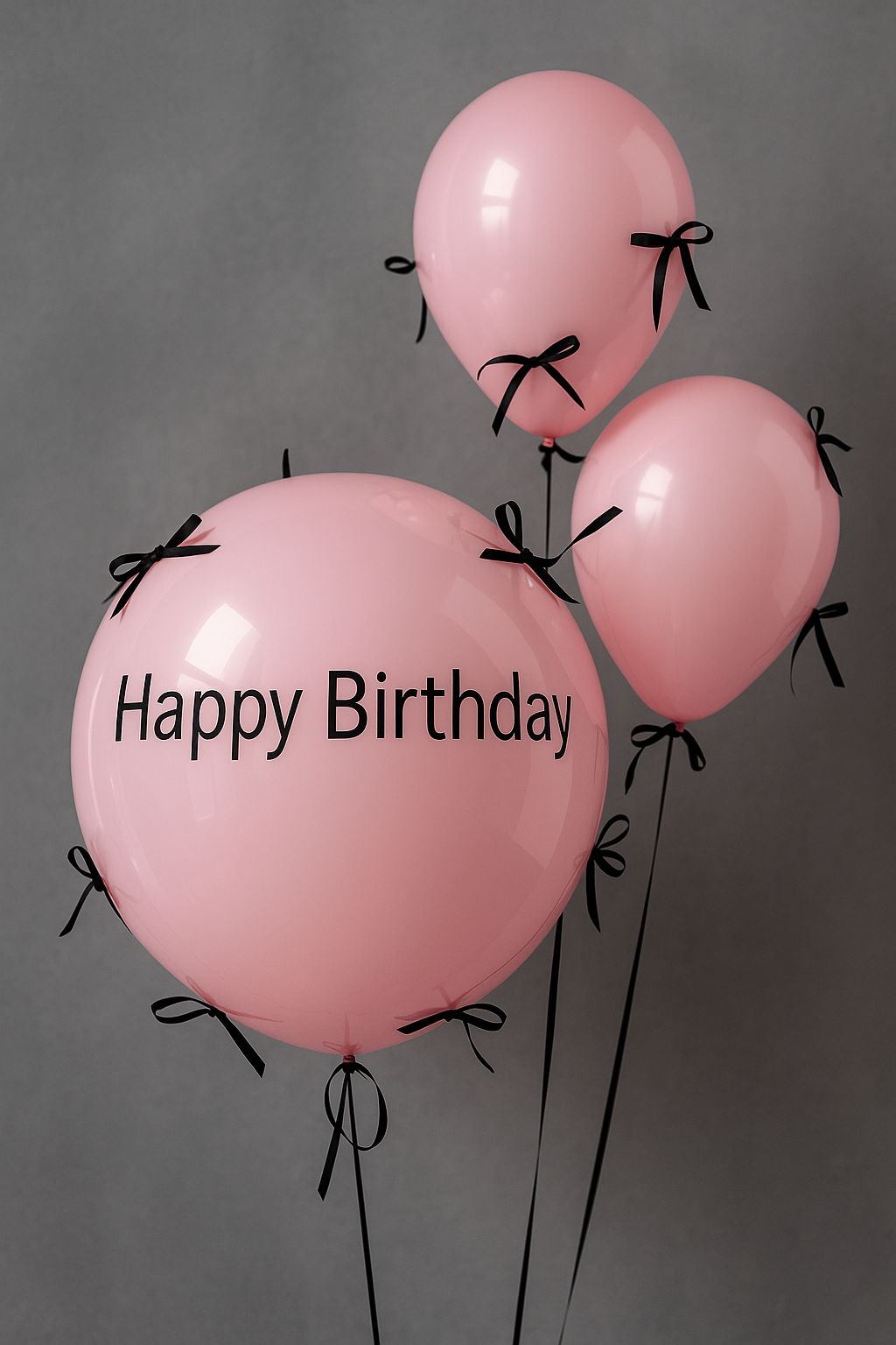 Pink Birthday Balloons with Black Ribbons – Elegant Balloon Bouquet