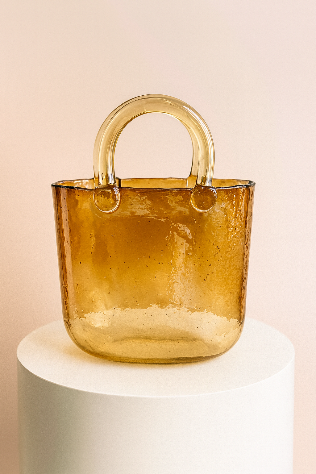Jarrón de cristal de lujo con forma de bolsa – Rosa/Dorado/Transparente | Jarrón de diseño artesanal de Fashion Flowers