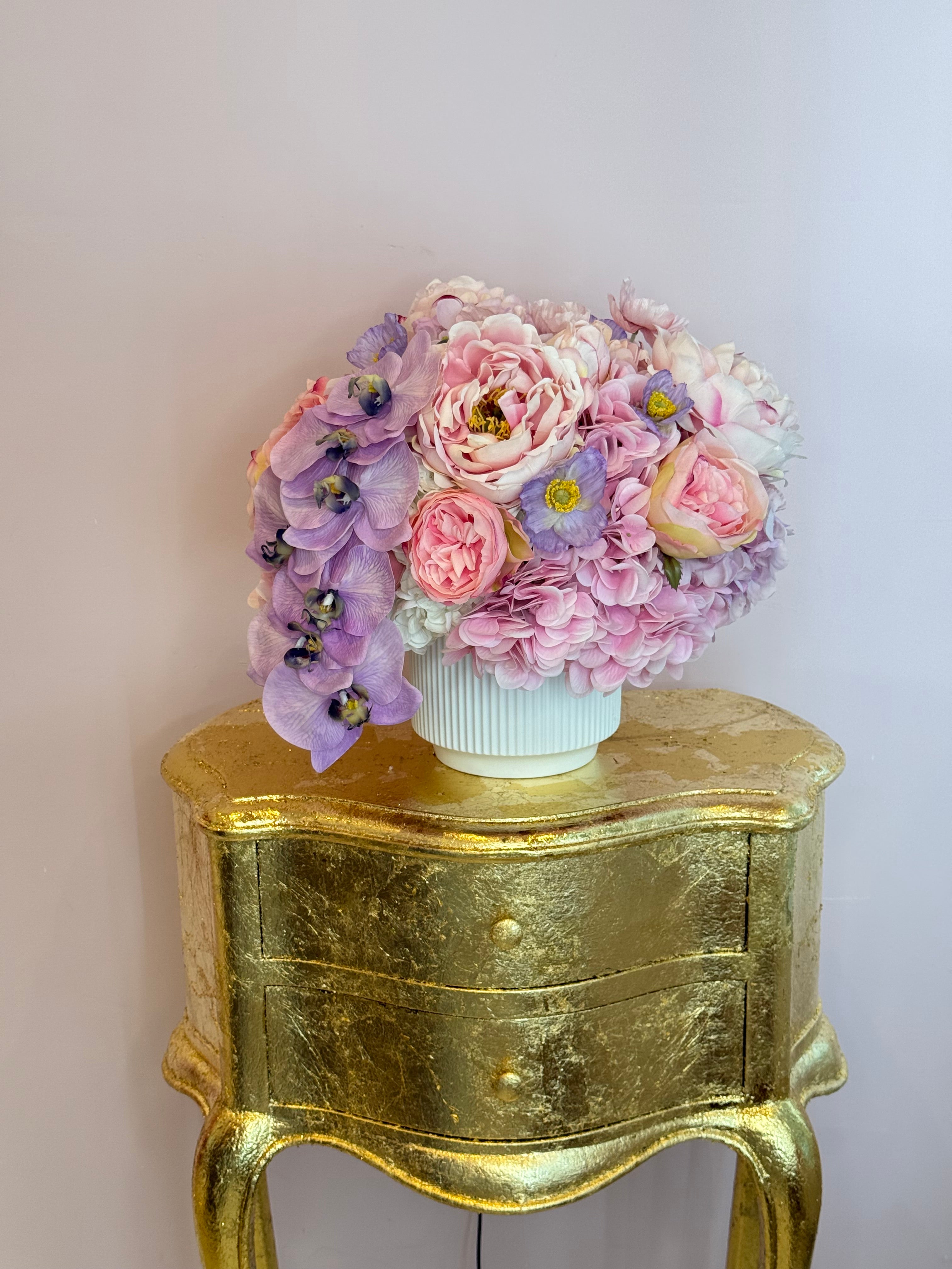 Arreglo floral de seda de lujo "Orquídea Rosa Sueño" - Flores artificiales de tacto real