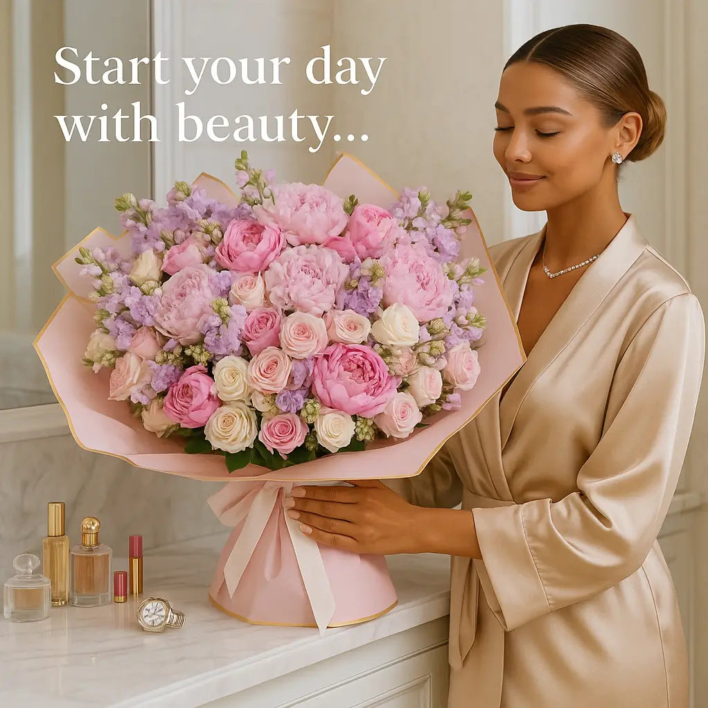 Adore You – en un ramo atado a mano con suaves tonos rosados ​​para regalar con elegancia