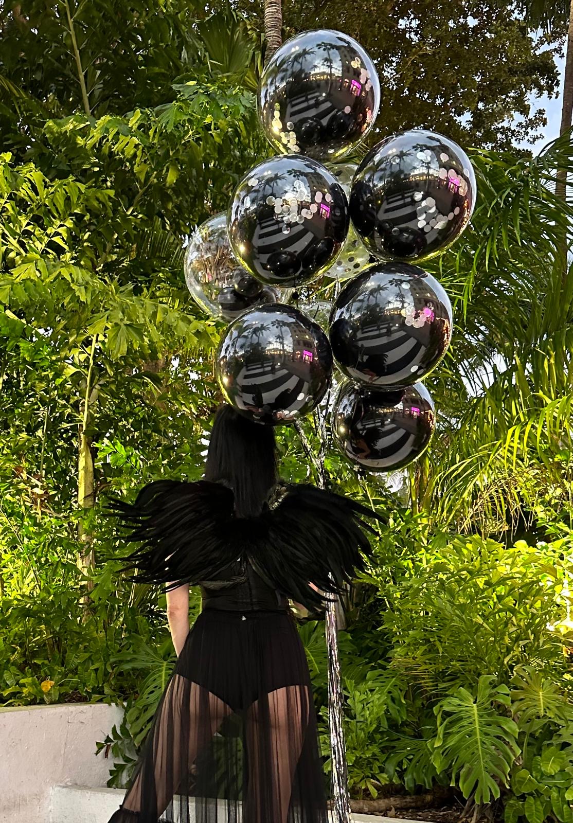 Set de globos de Halloween: globos de confeti negros y plateados para decorar fiestas.