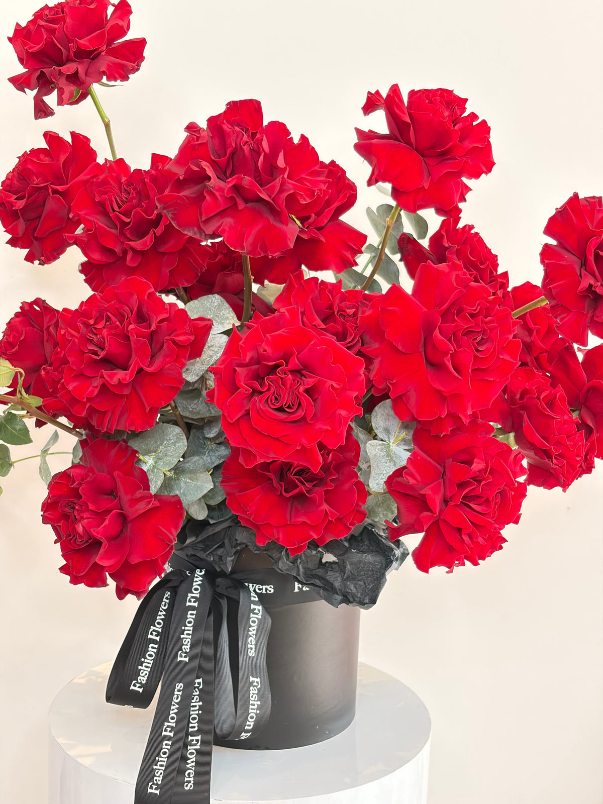 Red Velvet flower box arrangement featuring red roses