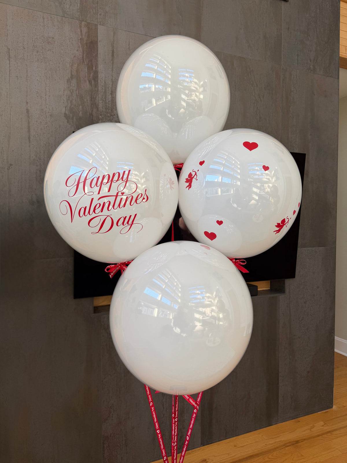 Valentine Balloon Set of white balloons, heart and cupid prints — White Love