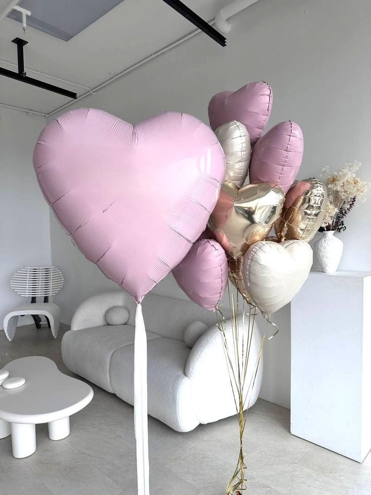 Romantic Heart Balloon Bouquet – Pink, Gold & Cream Celebration Set
