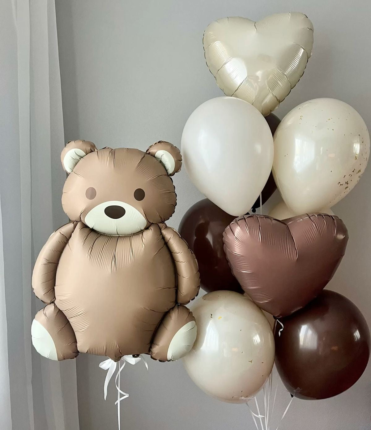 Ramo de globos con ositos de peluche – Set neutro para baby shower y cumpleaños