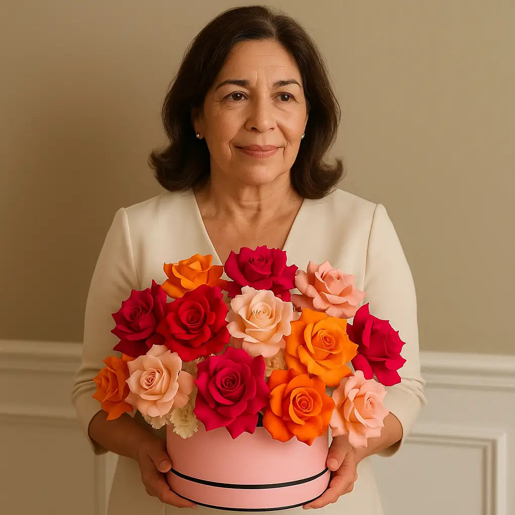 Luxury bouquet “Let Me Think” with pink and red roses, model in jewelry near Bentley and yacht — Miami flower delivery