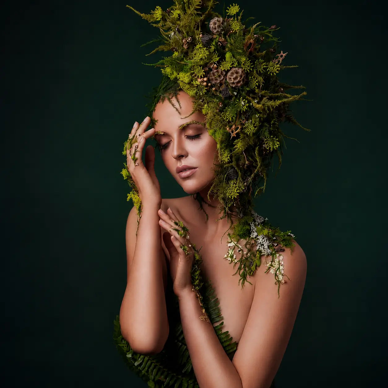 Nymph luxury wearable botanical art with moss and ferns by Miami Flower Delivery