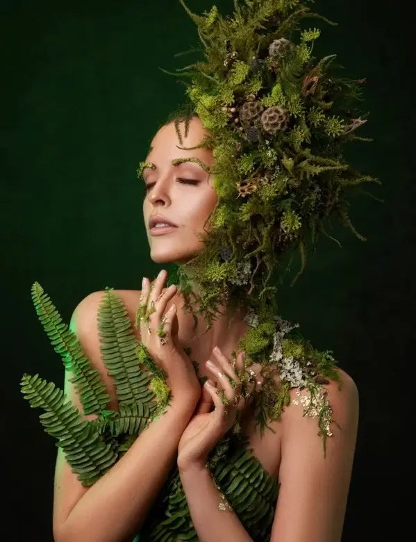 Luxury botanical wearable floral art with moss and fern handcrafted by Miami Flower Delivery